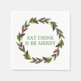 Festive Eat Drink & Be Merry Waterverf Wreator Servet