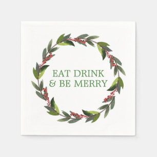 Festive Eat Drink & Be Merry Waterverf Wreator Servet