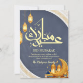 Festive Eid Mubarak Crescent and Lanterns Card Feestdagenkaart (Voorkant)
