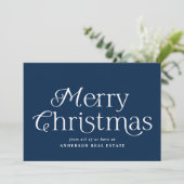 Festive Elegance Navy Merry kerst Business Feestdagenkaart (Staand voorkant)