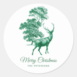Festive Elegant Classy Green Deer in Forest Ronde Sticker