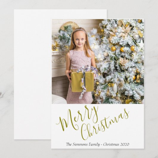 Festive Elegant Gold Script Merry kerstfoto Feestdagenkaart (Voorkant / Achterkant)