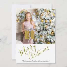 Festive Elegant Gold Script Merry kerstfoto Feestdagenkaart