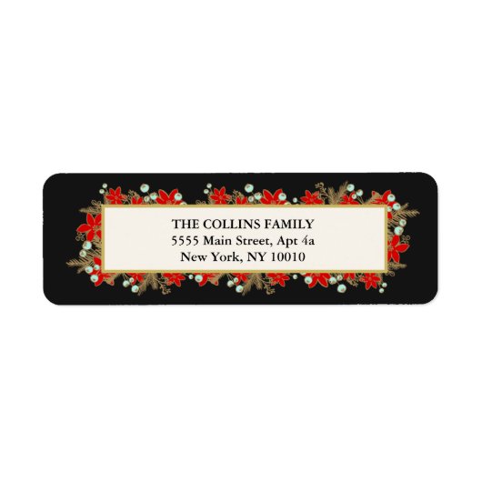 Festive, Elegant Hand Drawn Red Poinsettias Etiket (Voorkant)