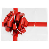 Festive Elegant Red Kerstmis Bow op White Glam Groot Cadeauzakje (Achterkant)