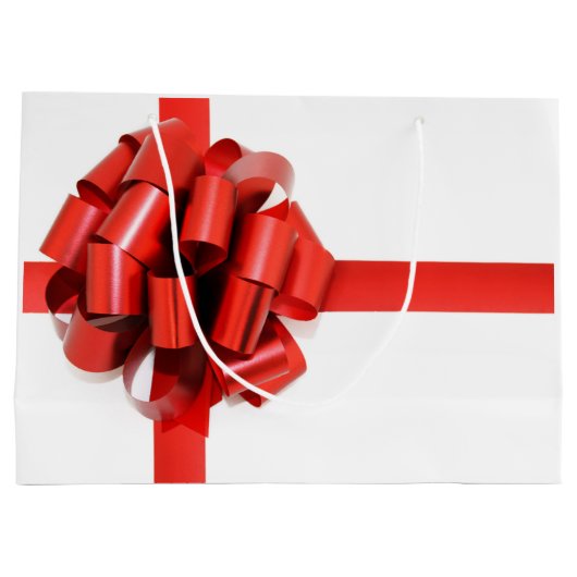 Festive Elegant Red Kerstmis Bow op White Glam Groot Cadeauzakje (Achterkant)