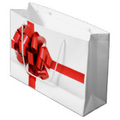 Festive Elegant Red Kerstmis Bow op White Glam Groot Cadeauzakje (Voorkant Gekanteld)