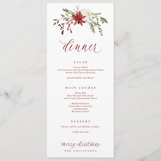Festive Elegant Watercolor Christmas Dinner Menu (Voorkant)