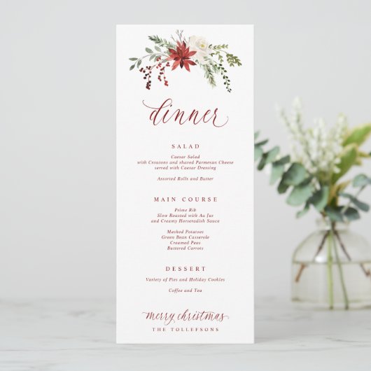 Festive Elegant Watercolor Christmas Dinner Menu (Staand voorkant)