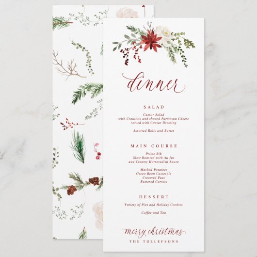 Festive Elegant Watercolor Christmas Dinner Menu (Voorkant / Achterkant)