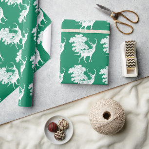 Festive Elegant White Deer Kerstgroen Cadeaupapier