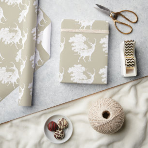 Festive Elegant White Deer over Beige Cadeaupapier