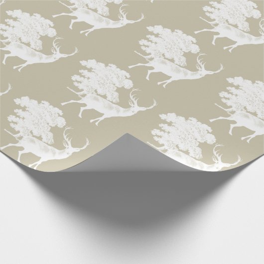 Festive Elegant  White Deer over Beige Cadeaupapier (Hoek)