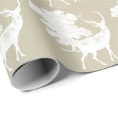 Festive Elegant White Deer over Beige Cadeaupapier (Rol Hoek)