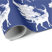 Festive Elegant  White Deer over Blue Cadeaupapier (Rol Hoek)
