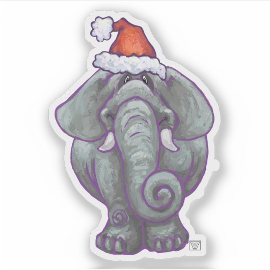 Festive Elephant Kerstmis Sticker (Voorkant)
