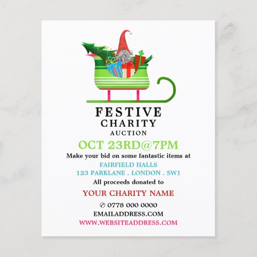 Festive Elf Sleigh, Festive Charity Auction Event Flyer (Voorkant)