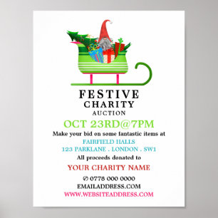Festive Elf Sleigh, Festive Charity Auction Event Poster