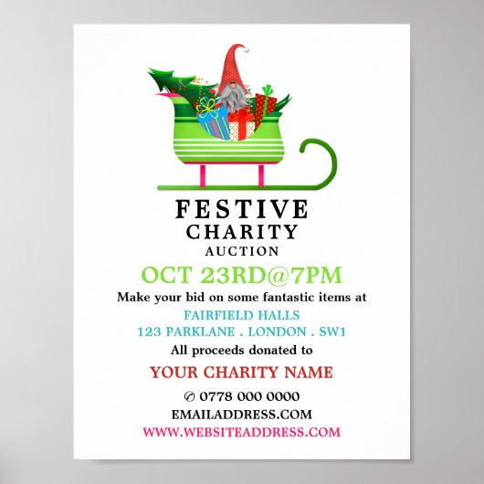 Festive Elf Sleigh, Festive Charity Auction Event Poster (Voorkant)