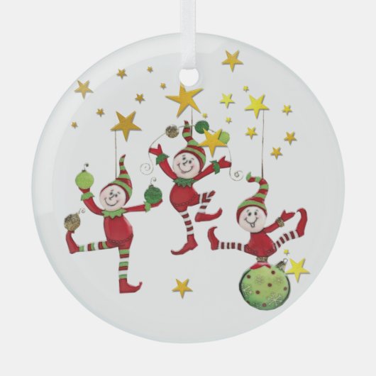 Festive Elves Kerstmis Glas Ornament (Voorkant)
