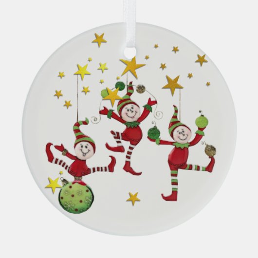 Festive Elves Kerstmis Glas Ornament (Achterkant)