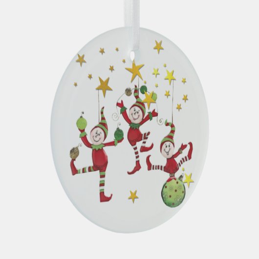 Festive Elves Kerstmis Glas Ornament (Voorkant Rechts)