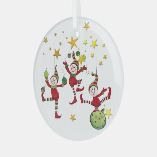 Festive Elves Kerstmis Glas Ornament (Voorkant links)