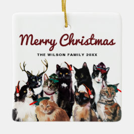 Festive en Cute Waterverf Cats Merry Kerstry Keramisch Ornament