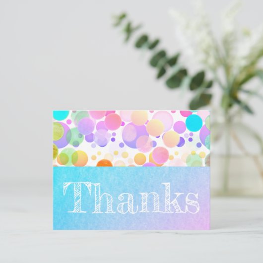 Festive en kleurrijke party "Bedankt" briefkaart. Briefkaart (Staand voorkant)