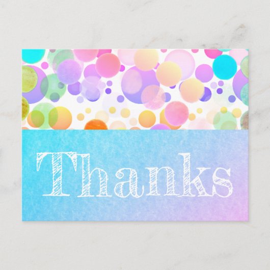 Festive en kleurrijke party "Bedankt" briefkaart. Briefkaart (Voorkant)