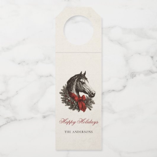 Festive Equestrian Merry Christmas Gift Flessenhanger (Voorkant)
