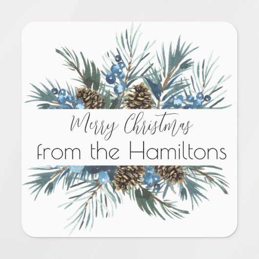 Festive Evergreen Kerst sticker Label (Design 1)