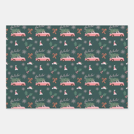 Festive Fala kerstboom  roze vrachtwagen Inpakpapier Vel (Voorkant)