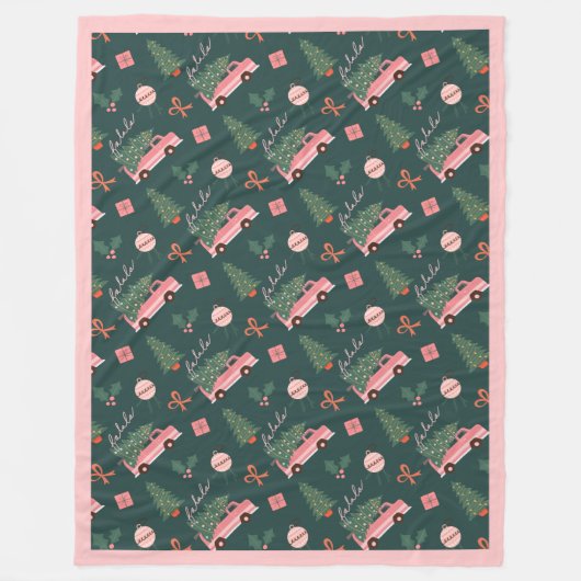 Festive Fala Kerstmis  Roze Retro Van Fleece Deken (Voorkant)