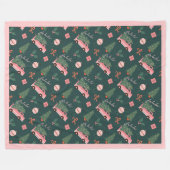 Festive Fala Kerstmis  Roze Retro Van Fleece Deken (Voorkant (Horizontaal))