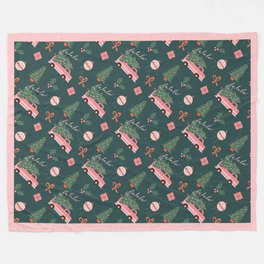 Festive Fala Kerstmis  Roze Retro Van Fleece Deken (Voorkant (Horizontaal))