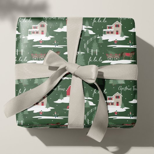 Festive Fala Vintage-Boerderij voor kerstbomen Cadeaupapier