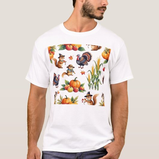 Festive Fall Harvest Watercolor Pattern Classic T- T-shirt (Voorkant)