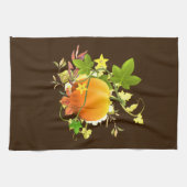 Festive Fall Leaves with Pumpkin Seasonal Decor Theedoek (Horizontaal)