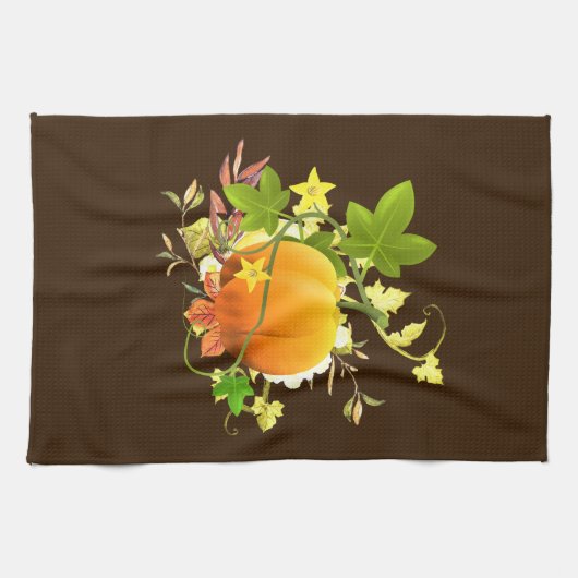 Festive Fall Leaves with Pumpkin Seasonal Decor Theedoek (Horizontaal)