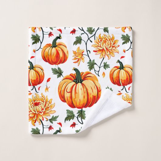 Festive Fall Pumpkins and Chrysanthemums Bad Handdoek (Wasdoekje)