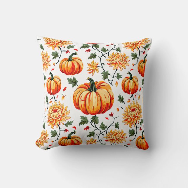 Festive Fall Pumpkins and Chrysanthemums Kussen (Voorkant)