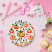 Festive Fall Pumpkins and Chrysanthemums Papieren Bordje (Feest)