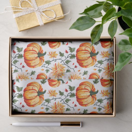 Festive Fall Pumpkins and Chrysanthemums Tissuepapier (Geschenk)