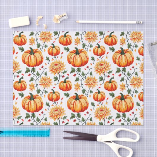Festive Fall Pumpkins and Chrysanthemums Tissuepapier (Craft)
