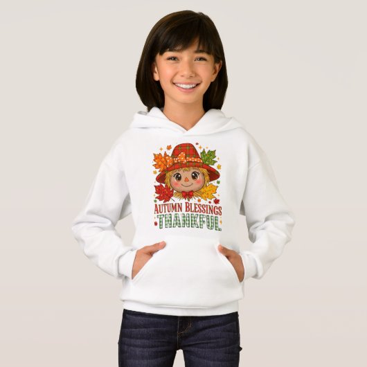 Festive Fall Scarecrow Sweatshirt – Autumn Leaves  (Voorkant volledig)