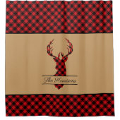 Festive Farmhouse Buffalo Pset Deer Personalized Douchegordijn (Voorkant)