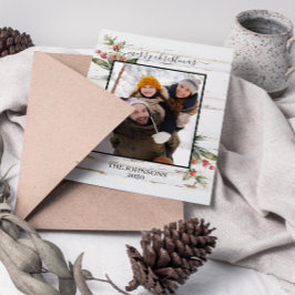 Festive Farmhouse Merry-kerstfoto Feestdagenkaart