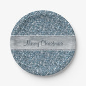 Festive Faux Blue Sequins Silver Foil Glitter Papieren Bordje (Voorkant)