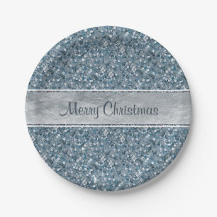 Festive Faux Blue Sequins Silver Foil Glitter Papieren Bordje